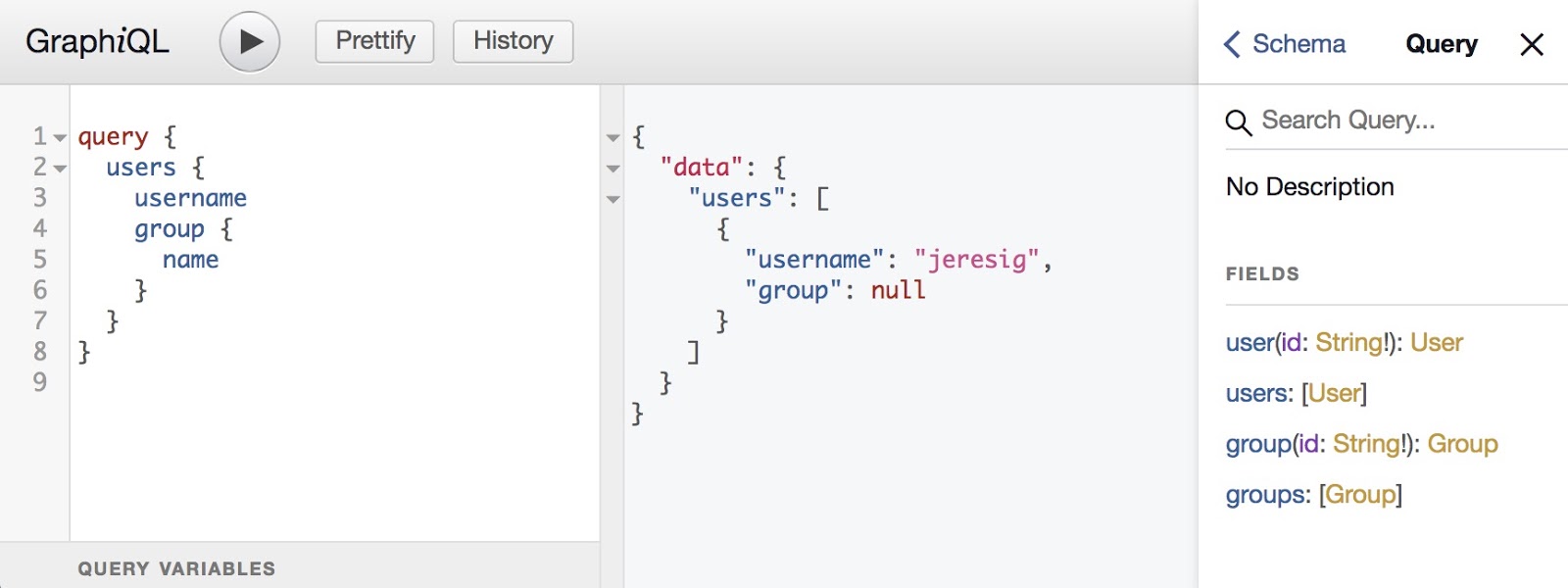 null group result in GraphiQL